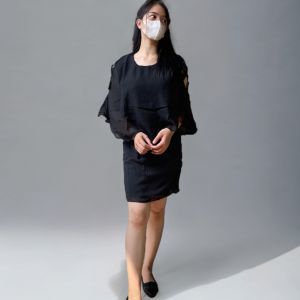 Dress Sifon Layer Mini Dress Batwing Gaun Pesta Elegant Pakaian Wanita Dress Korea Unik Lisa zh