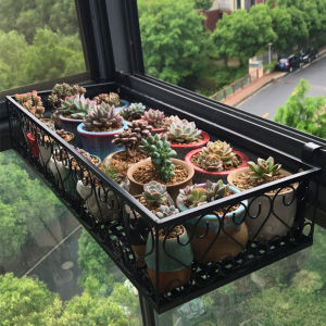 Creative Windowledge Plant Stand Iron Art Wall Mounted Succulent Hanging Rack Balcony Railings Flower Storage Rack European Style Metal Welding