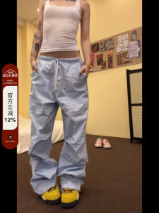 Original American Style Straight Leg Casual Quick Dry Paratrooper Pants Blue Workwear Trousers for Women Natural Waist Long Pants