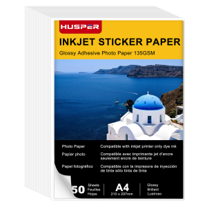 50 Sheets A4 Glossy White Label Stickers Paper 135g Compatible with Inkjet Printer 8.3x11.7" for DIY Mailing Office Home Crafts
