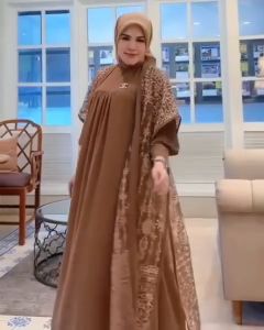 Baju Gamis Wanita Kondangan Terlaris 2024 Bahan Crinkle Clara Abaya Set Outer Dress Brukat Kekinian
