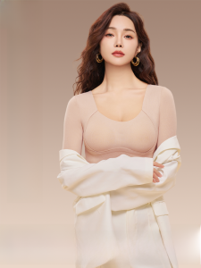 MiiOW | เสื้อยืดผู้หญิงผ้าขนสัตว์ผสมไหมฤดูใบไม้ร่วงและฤดูหนาว แขนยาว ไม่ต้องสวมชุดชั้นใน พร้อมแผ่นเสริมหน้าอก เสื้อชั้นในแบบสวมหัว