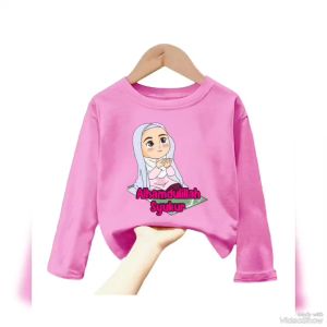 Atasan Kaos Anak Perempuan Lengan Panjang Motif HIJAB Untuk Usia 1-12 Thn
