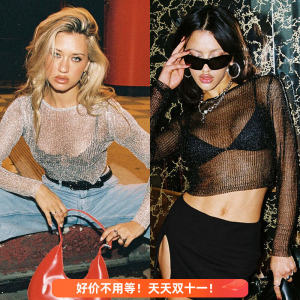 Liquid Metal Wire | Streamer @ Export USA Short Pure Color Long Sleeves Loose Knitwear Womens Blouse Blouse Export