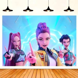 KPop Demon Hunters Print Backdrop Fabric Sign Poster Banner For Birthday Party Decoration Photo Props Decor Backdrop Banner