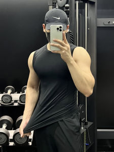 Mens Fitness Tank Top Quick Dry Sleeveless Basketball Yoga Tight Training Elastic Running Sports Vest Ultra Stretch Polyester