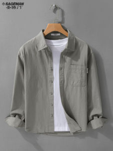 เสื้อเชิ้ตแขนยาวผู้ชาย Pure Cotton Casual Commute เสื้อเชิ้ตคอปกพับสีพื้นสไตล์เรียบง่ายสำหรับฤดูใบไม้ร่วง