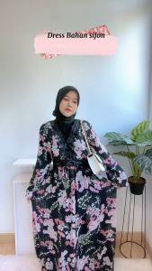 [Basica Moda] 98840 Gaun Dress Wanita Maxi Agnesca Motif Bunga Floral Chiffon Import