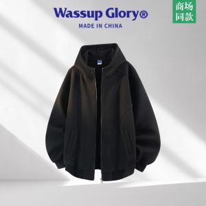 Wassup Glory American Style Heavyweight Open Cardigan Hoodie Mens Trendy High Street Handsome Design Autumn Season Casual Wear