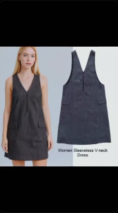 Women Sleeveless V-neck Overall Dress/ dress wanita branded terbaru