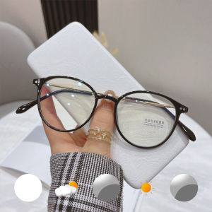 Geovannery Kacamata Korea Anti Radiasi Photocromic Metal Bentuk Bulat Bahan/Wanita Pria Fotocromic Kacamata Komputer Anti COD