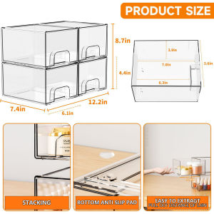 2/4PCS Clear Stackable Storage Drawers Transparent Acrylic Storage Organizer Box for Home Organization and Storage