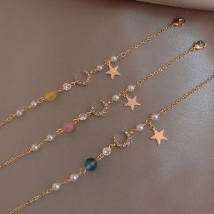 Fy💙 Gelang Mutiara Zirkonia Bulan / Gelang Mutiara Liontin Bulan Bintang / Gelang Mode yang Dapat Disesuaikan