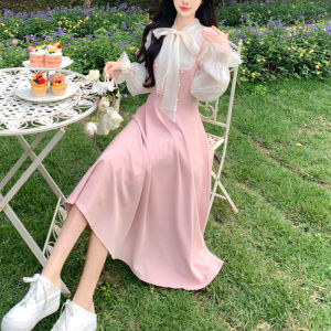 Soft Style Sweet Lace Illusion Two-Piece Dress Womens Autumn Winter New Style Age-Defying Versatile Slimming Fairy Skirt