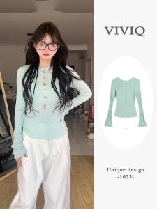 Áo Len Dệt Kim Cổ Tròn Dài Tay Phong Cách Mỹ Áo Lót Bên Trong Ôm Vừa Vặn Thiết Kế Khoét Rỗng Áo Khoác Mùa Thu Mới Cho Nữ