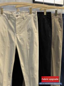 กางเกงขายาวทรงหลวมเอวกลางผ้าฝ้ายแท้ 9 จุดสำหรับผู้ชาย ทรงหลวม ทรงสลิมฟิต สไตล์เกาหลี กางเกงขายาวลำลอง