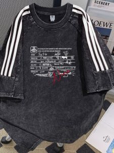 เสื้อยืดแขนสั้นผู้ชายคอตตอนแท้ ทรงหลวม ทรงหลวม สำหรับฤดูร้อน สไตล์อเมริกัน เสื้อยืดสามแถบ ผ้าฝ้าย ทรงหลวม แขนสั้น