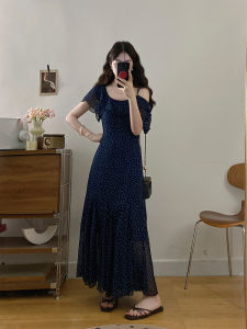 XUECAIQI | Summer Plus Size Korean-style Niche Irregular Off-Shoulder Polka Dot Dress