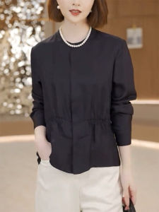 QINGNAER | Elegant French Style Plus Size Long Sleeve Shirt Black