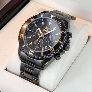 OLEVS resmi Autentik jam tangan pria anti air cowok keren original asli import elegan mewah dewasa terbaru Mode Santai Multifungsi fase matahari dan bulan bercahaya kalender Jam tangan kuarsa tali jam baja tahan karat buat gaya kado untuk pacar cowok