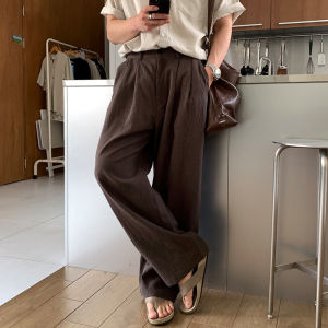 Ssumenam | Old Money Style Linen Loose Straight-Leg Floor-Length Summer Pants