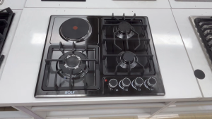 ROLF 4 Burner Built-in Gas Hob 60CM Color Steel Panel 3 Gas Burners + 1 Electric Hot Plate Automatic Pulse Ignition Flame Out Safety Protection Heavy Duty Cast Iron Grate Easy Clean Gas Stove For Filipino Home Kitchen