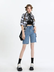 กางเกงยีนส์ทรงหลวมเอวสูงทรงตรงทรงขาบาน 5 นิ้ว ทรงเข้ารูป กางเกงยีนส์ทรงเข้ารูปสำหรับผู้หญิงในฤดูใบไม้ผลิและฤดูร้อน