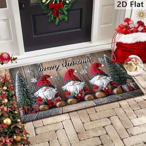 VIKAMA Festive Gnome Welcome Mat Machine Washable Christmas Doormat for Front Door Holiday Gift Decor