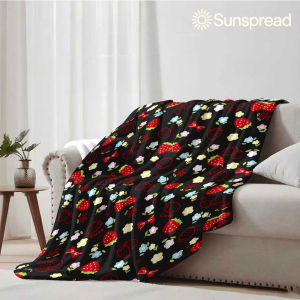 Beast Kingdom | Black Strawberry Doodle Soft Warm Flannel Blanket Lightweight Cozy Christmas Halloween Home Decor Room