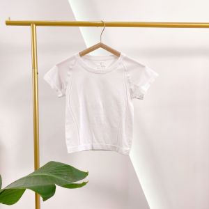 Womens Fitness Yoga Short Sleeve T-Shirt Quick Dry Breathable Slimming Training Sport Top Summer No Side Seam Elastic