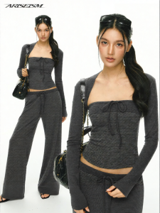 Ariseism | Retro Designed Long Sleeve Shirt Stripe Camisole Trousers Set