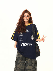 Wild Azi American Retro Letter Print Short-Sleeve T-shirt Female Summer Loose Sports Style Easiest for Match Couples Tops