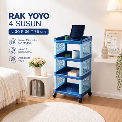 Rak Yoyo 4 Susun Material Plastik Kokoh dan Awet Desain Minimalis dan Estetis Dilengkapi Roda Multifungsi dan Hemat Tempat Ukuran Produk L 30 x P 36 x T 76 cm