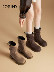 Josiny | Thick Heel Faux Fur Lined Chunky Ankle Boots Boots