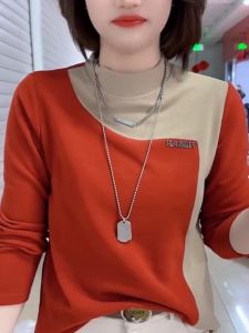 เสื้อยืดคอกลมแขนยาวหนาสำหรับฤดูใบไม้ร่วงและฤดูหนาวสำหรับผู้หญิง เสื้อคลุมกันหนาวแบบสวมหัว ทรงสลิมฟิต ผ้าขนแกะเนื้อนุ่ม คอกลมสูง