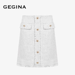 GEGINA High Waist Plaid Mini Skirt Elegant Short Skirt Spring 2024 New Arrival Womens Fashion A-Line Cotton Blend Skirt