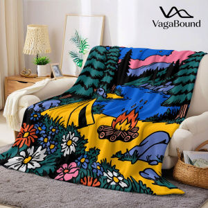 BILIBILI | Vintage Camping Scene Tile Flannel Blanket Warm Soft Halloween Christmas Decorative Couch Warm Cozy All-Season Gift