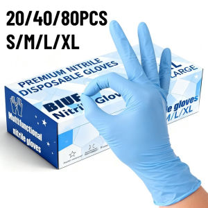 20/40/80PCS Blue Nitrile Gloves Disposable Kitchen Food Cleaning Nitrile Gloves Suitable Pet Cleaning Multiple Sizes Tools