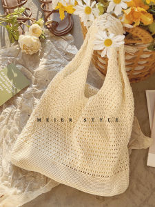 Túi Đeo Vai Đơn Giản Phong Cách Hàn Quốc INS Nghệ Thuật Tươi Mới Rỗng Dệt Bằng Sợi Cotton Túi Tote Mua Sắm Thường Ngày Cho Thanh Thiếu Niên Mùa Hè