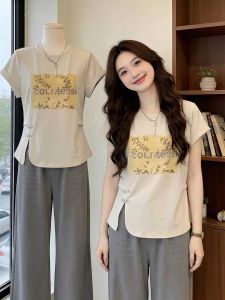 SHIMANQING | Stylish Chinese Vintage Short Sleeve Flared T-Shirt For Plus Size Women Tunic Waist Covering Top