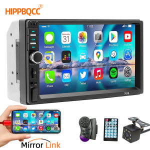 HIPPBQCC 2 Din Car Radio 7" HD Touch Screen Stereo Bluetooth FM ISO Power Aux Input Auto MP5 Player USB TF Support Mirror Link