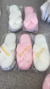 Bride Bridesmaid Embroidered Rabbit fur Cross Slippers Hotel Villa Guests Anti slip Thickened Wedding Party Slippers