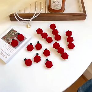 10Pcs Fashion Retro Flocked Red Rose Hair Clip Women Girls Mini Rose Hairpin Side Bangs Clip Hair Accessories