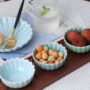 New 2025 Ceramic Bowl Qingbai Glazed Sauce Dish Lotus Petal Shape Retro Small Snack Plate Hot Pot Dipping Sauce Bowl