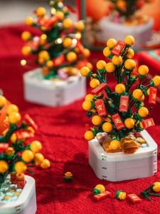 New Year Gift Orange Tree Potted Plant Building Blocks Mini Particle Assembly Desktop Ornaments Chinese Trendy Design Toy