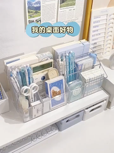 Transparent Pen Holder ins Desktop Stationery Storage Box Transparent Acrylic Desk Note Pad