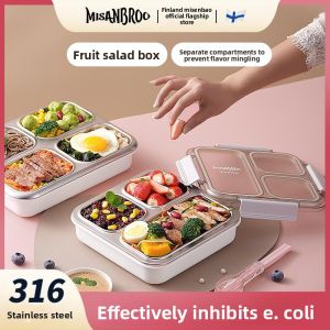 Misanbroo 316 Stainless Steel Insulated Lunch Box Large Capacity Bento Box Fat Reduction Divided Lunch Box Nordic Style