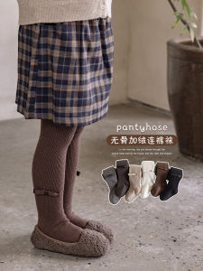 Thickened Fleece Girls Tights Korean Style Autumn Winter Childrens Pantyhose Baby Girls Warm Base Layer Pants Cotton Blend Elastic Fabric