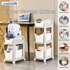 JustLiving 2/3/4 Tier Layer Plastic Storage Rack Multi-Tier Kids Easy-Access Storage Shelf with Wheel Kitchen Trolley Cart Shelf Rack Bathroom Toilet Organizer Cart - Smooth-Rounded Edges