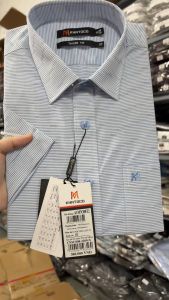 Sơ Mi Sọc Ngang Tay Ngắn Xanh Dương - Trắng Form Tailor Fit Chống Nhăn Lai Ngang - Áo Nam Khatoco